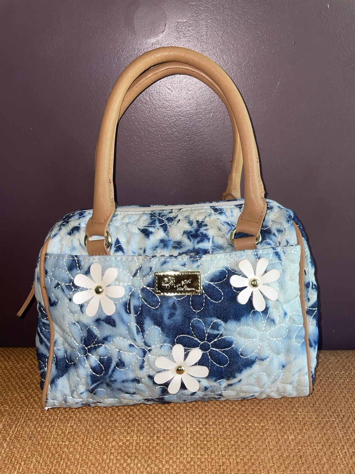 Luv Betsey by Betsey Johnson Blue Floral Quilted Satchel Top Handle Zip Lined