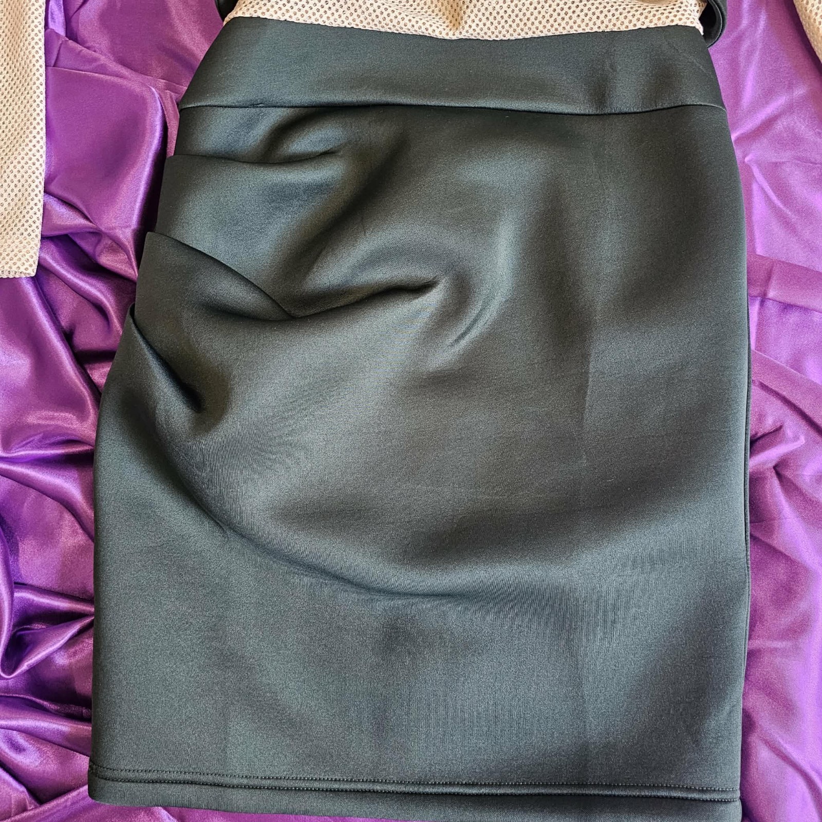 AOMEI Black Beige Solid Mesh Cut Out High Neck Long Sleeve Bodycon Dress S