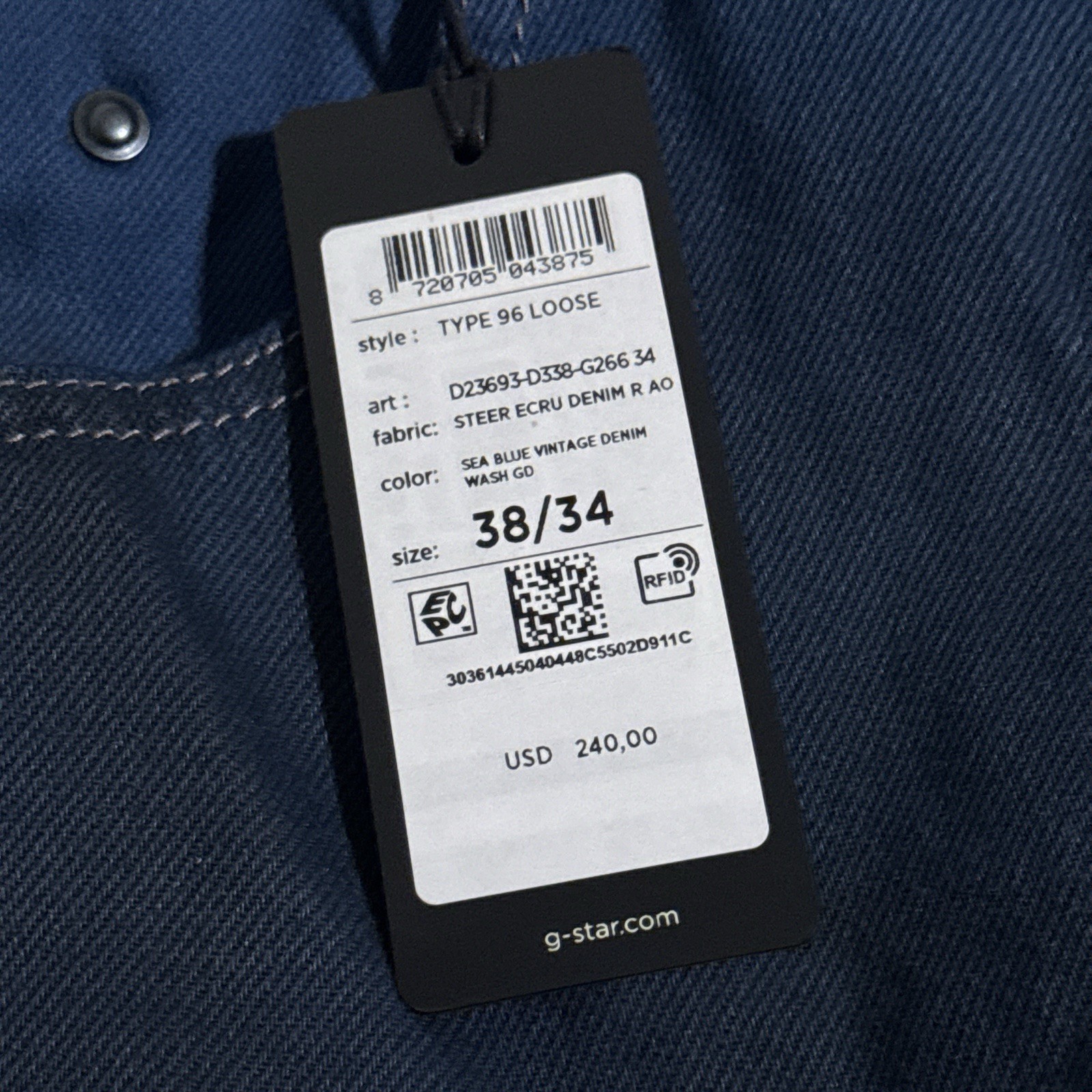 G-Star Raw Type 96 Loose Jeans Sea Blue Vintage Denim Men’s Size 38×34 NEW $240