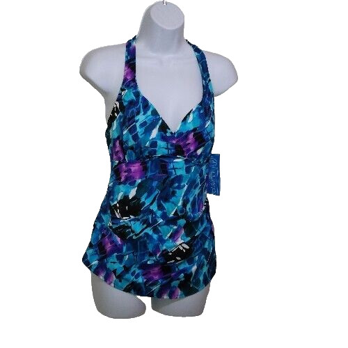 Suddenly Slim By Catalina 1-Pc Swimsuit Blue Floral Women’s Small 4-6