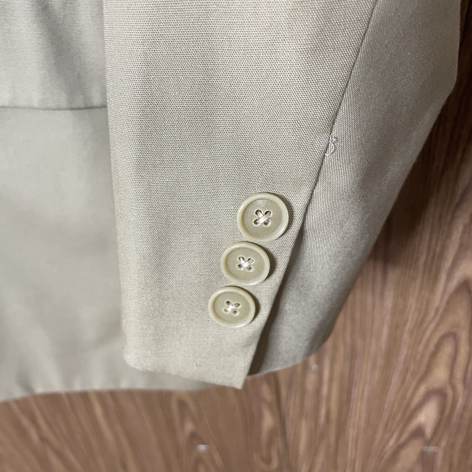 Haspel Blazer Jacket Mens 52R Beige Tan Cream Solid Wool Two Buttons