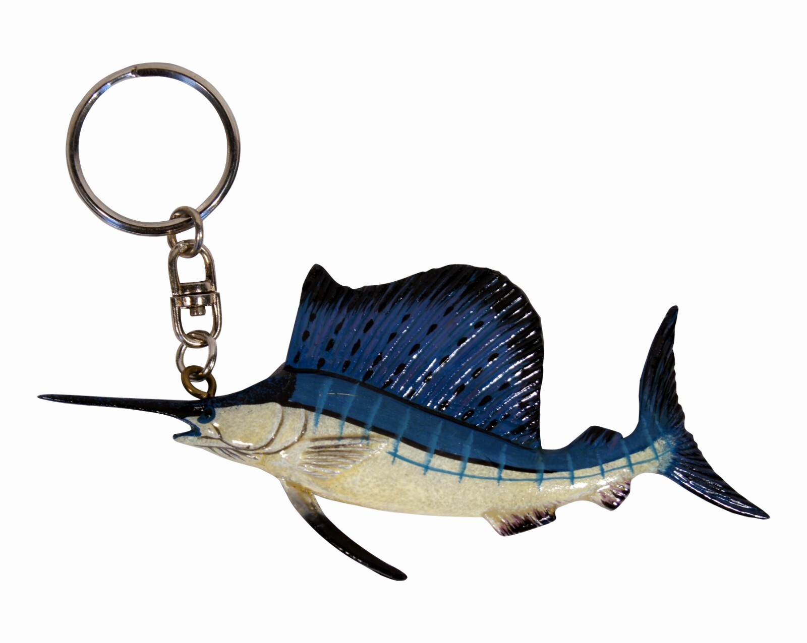 Hand Painted Blue Striped Marlin Sailfish Key Chain Key Ring F822S