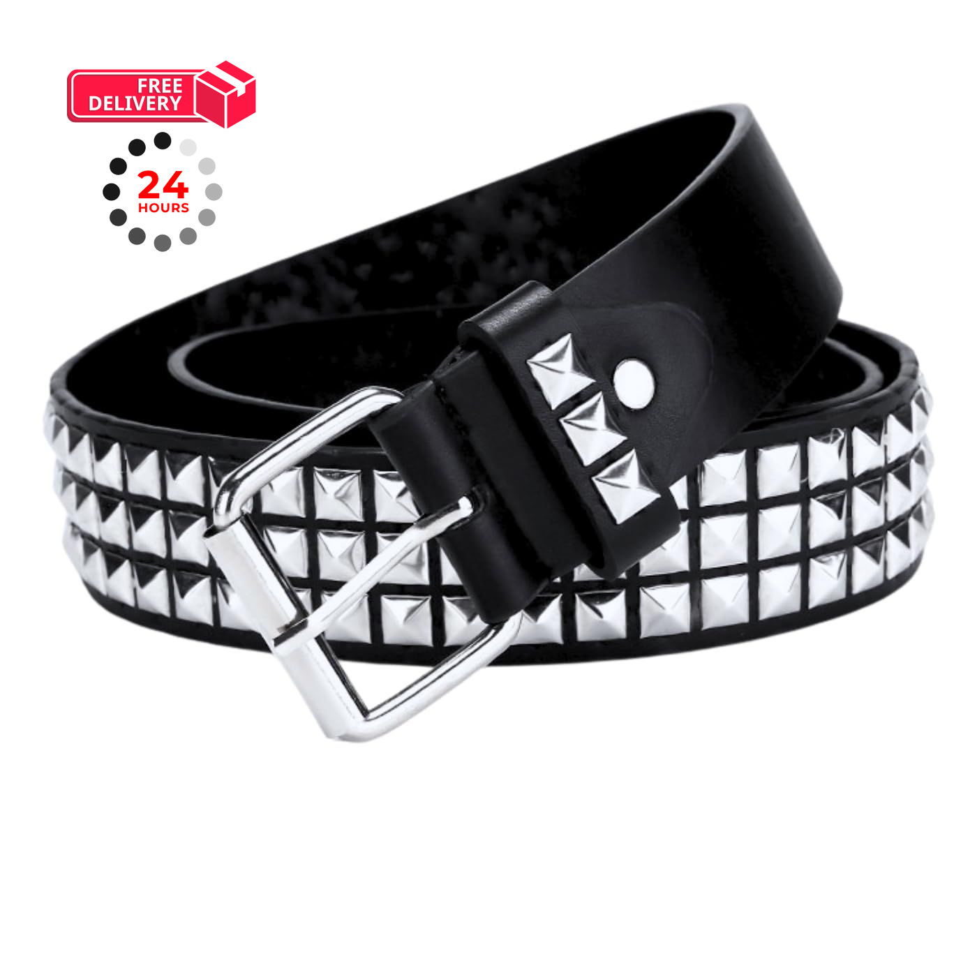 Ulekuke Metal Punk Rock Rivet Studded Belt for Women Men, One Size, Black