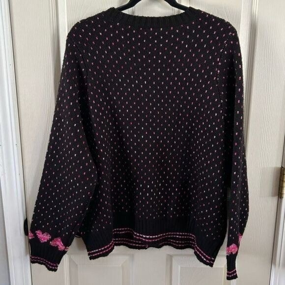 Torrid Sz 2 V Neck Button Front Heart Cardigan Sweater Pink Black Acrylic Blend