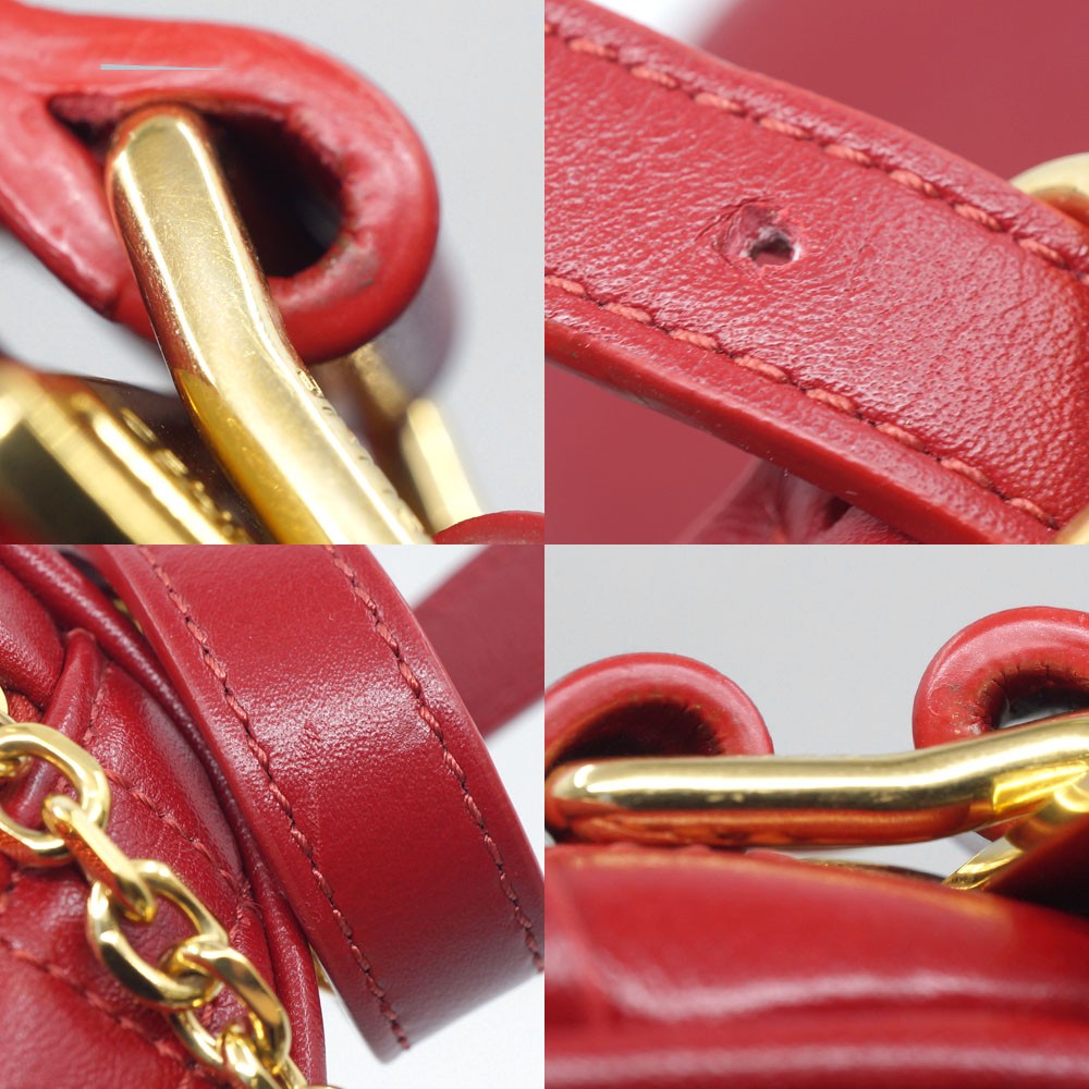 CELINE Red Leather Shoulder Bag with C Charm Gold Hardware #M-4080