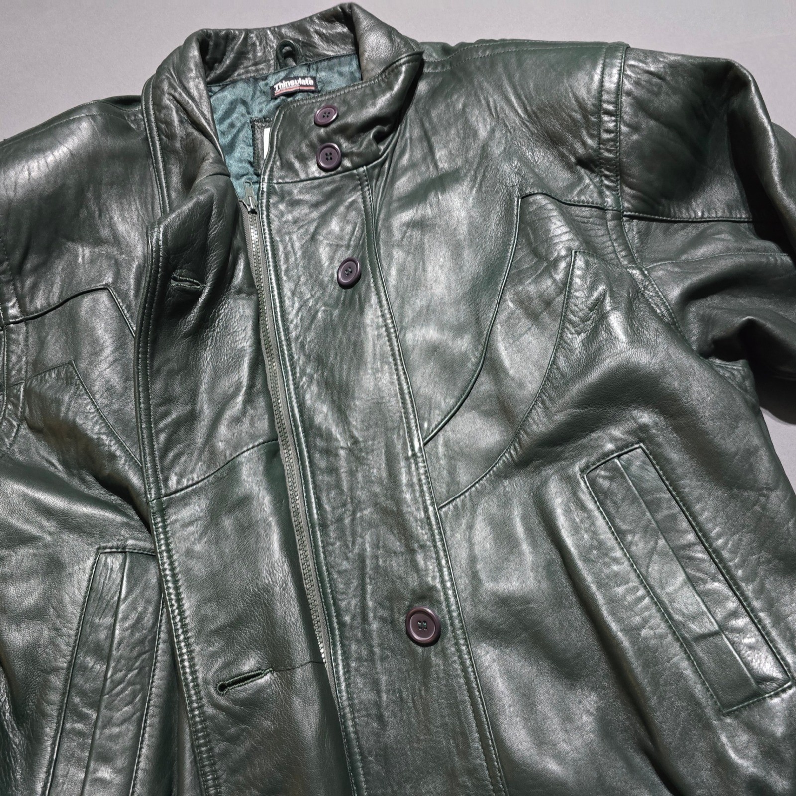 Greg Adams Leather Bomber Jacket Women Large Green Thinsulate Vintage Lined
