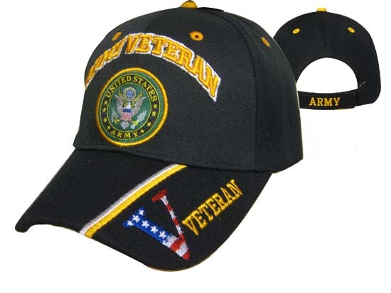 NWT US Army Emblem with “Army Veteran” Black Cap HAT One Size Fits Most