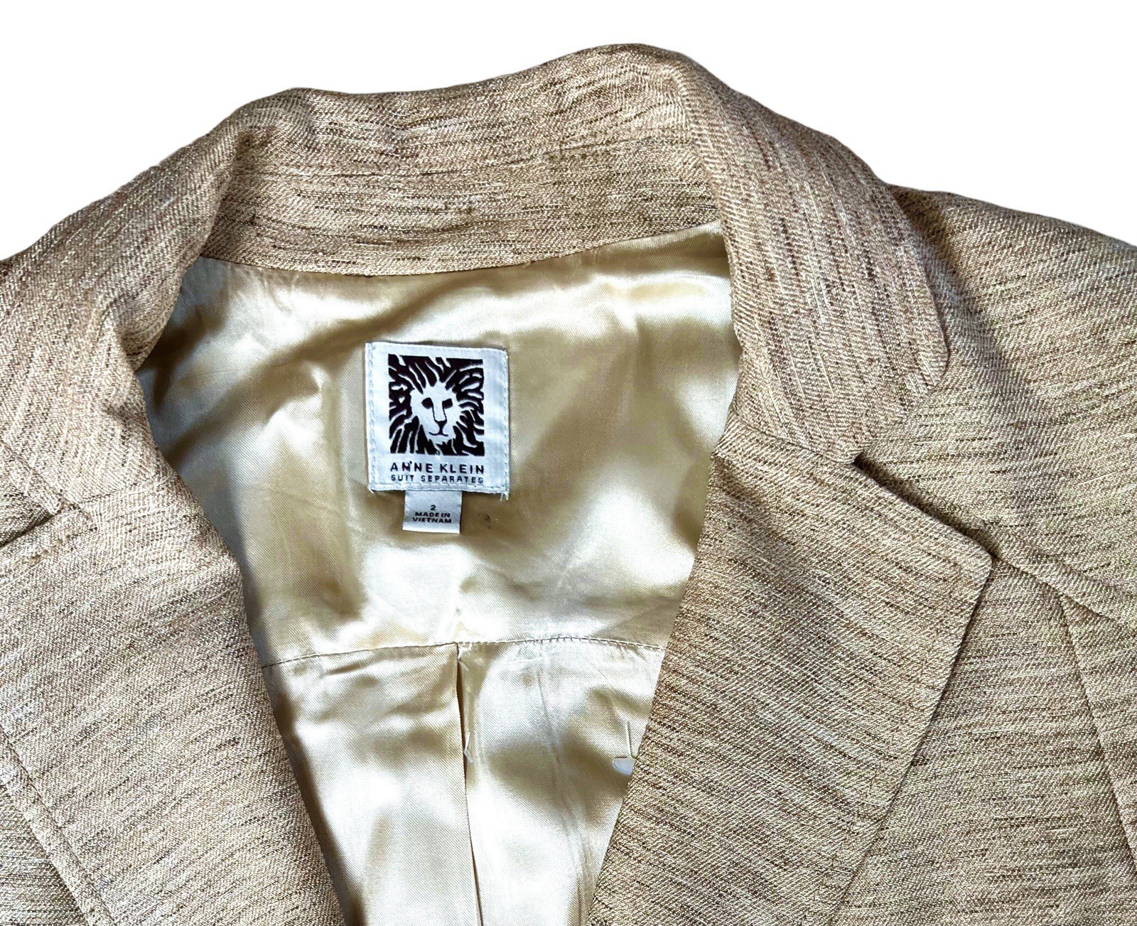Anne Klein Women’s Rayon Poly Tweed 2 PC Skirt Suit Tan Size 2