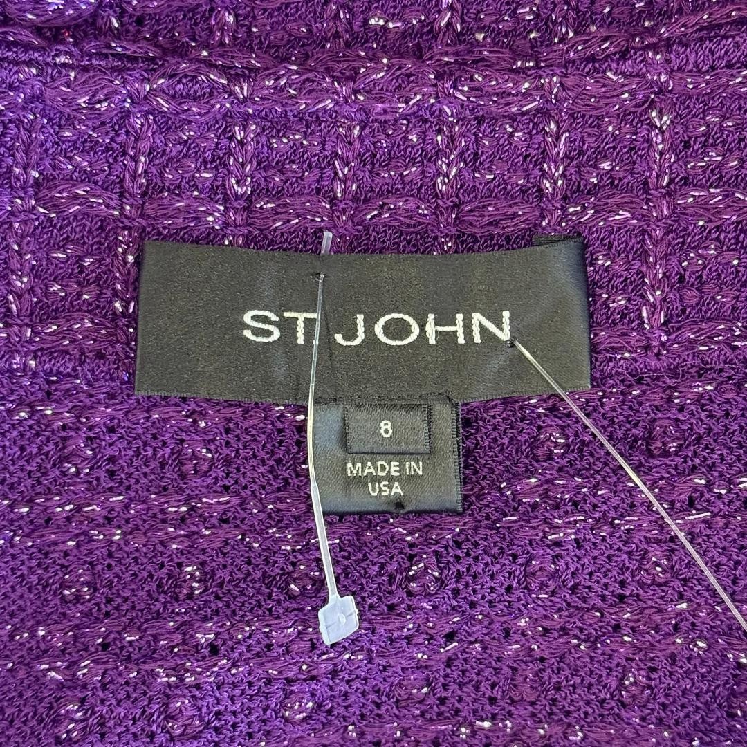 ST.JOHN EVENING KNIT ZIP JACKET PURPLE SHINY METALLIC POCKETS NWOT SIZE 8