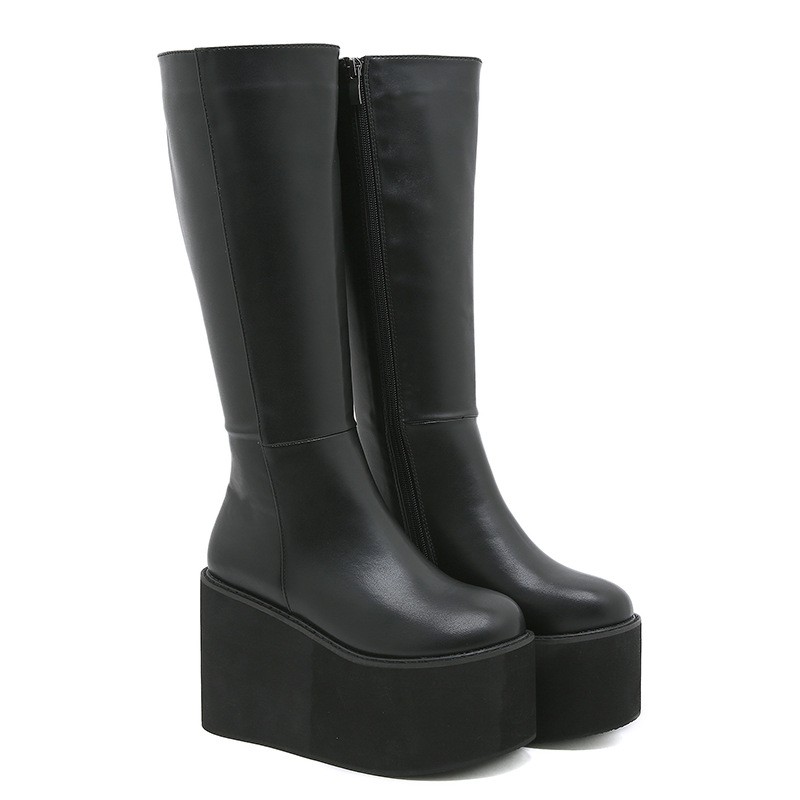 Women’s Knee High Boots Platform Wedge Heel Zipper Gothic Shoes Thick Sole Hot