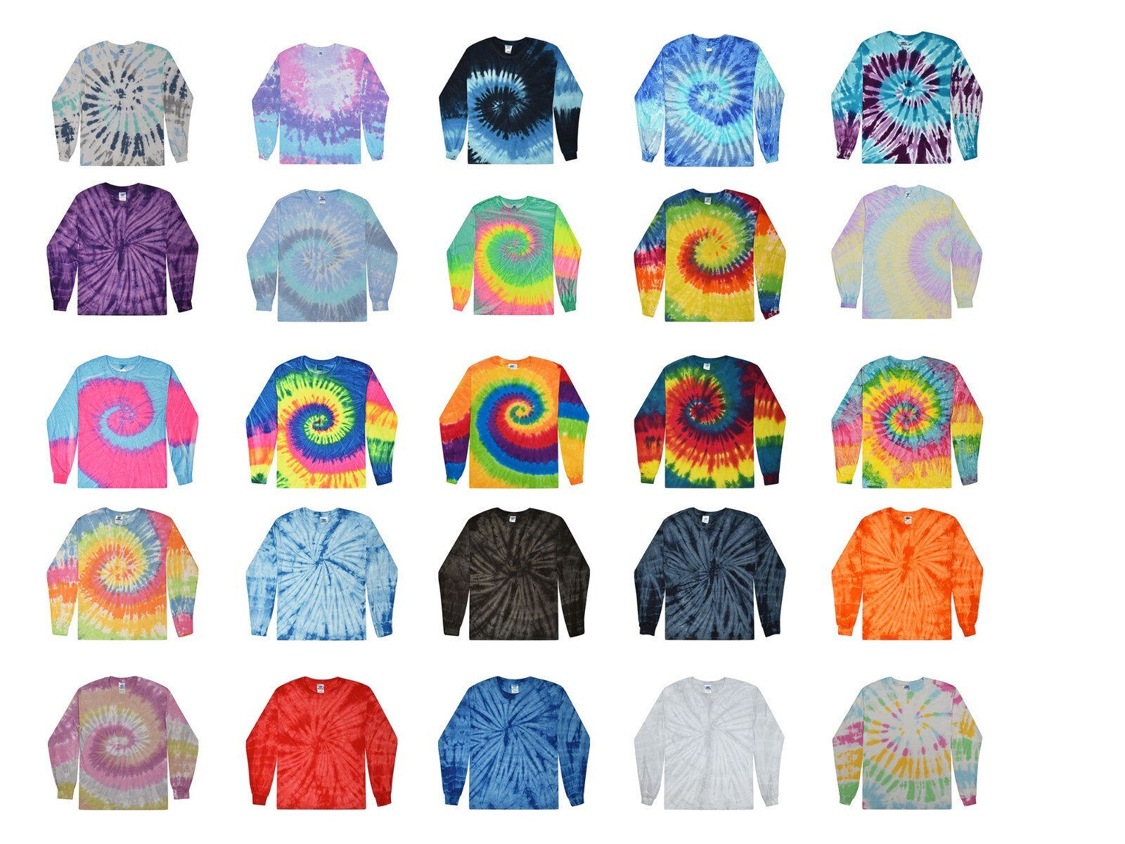 Tie Dye Long Sleeve Shirts Psychedelic Kids & Adult 100% Cotton Colortone