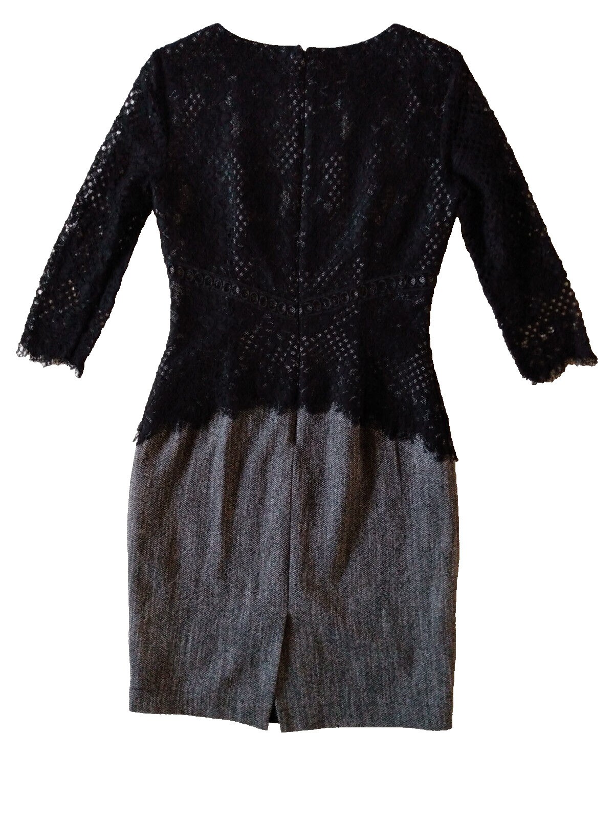 Antonio Melani Dress Size 4 Black Lace 3/4 Sleeve Sheath Above-Knee Zip Back