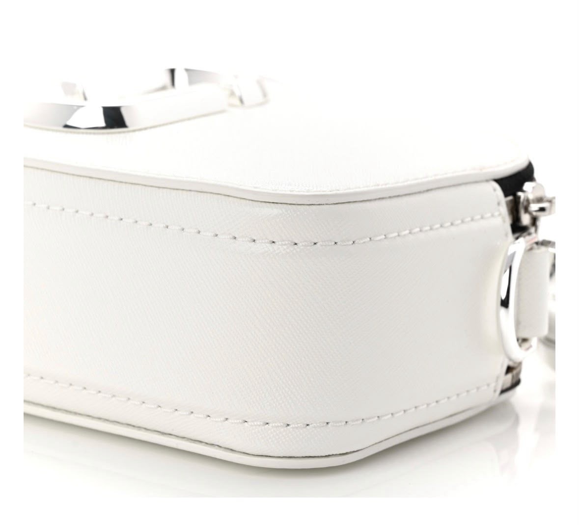 Marc Jacobs The Snapshot White Small Zip Crossbody Bag Silver Hardware Strap