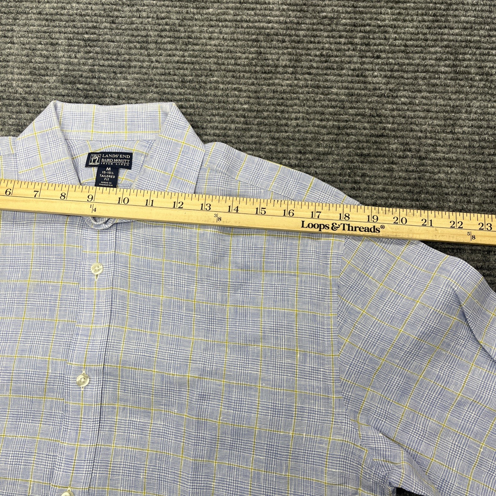 Lands End Baird McNutt Irish Linen Button Up Shirt M Mens Tailored Fit 15 – 15.5