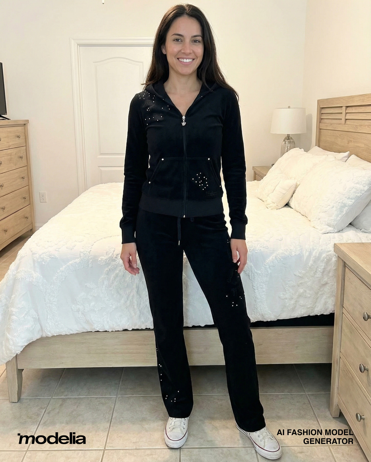 NWT BCBG sz LARGE (Bust38-40) BLK ON BLK APPLIQUE 100% COTTON 2 PIECE TRACKSUIT