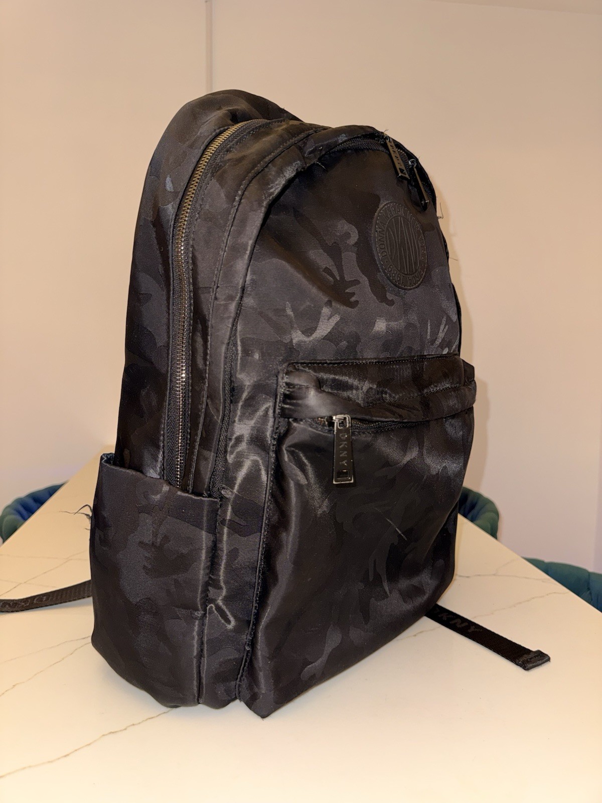DKNY Black Camo Print Backpack – Lightweight Travel & Laptop School Bag