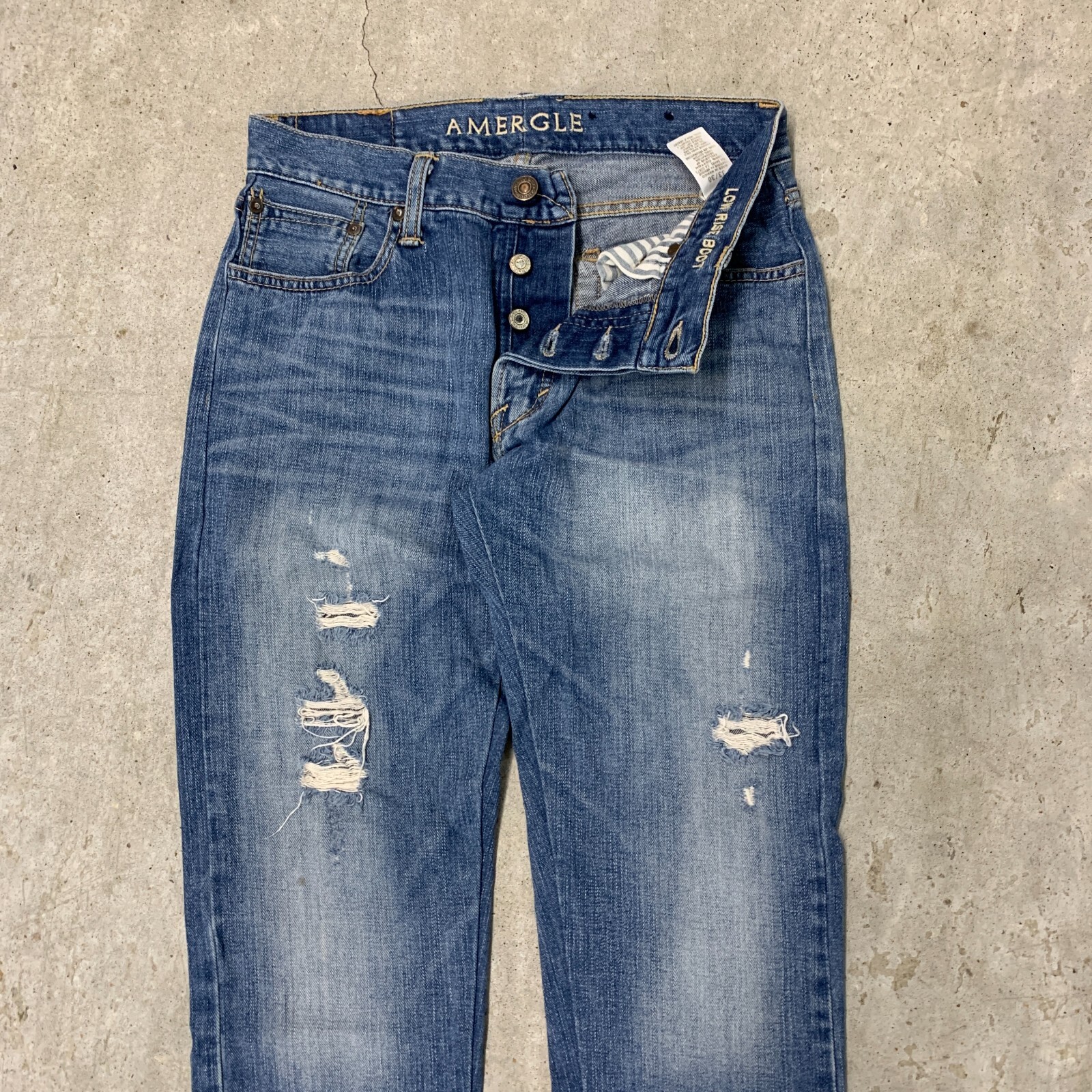American Eagle Jeans 31×27 Blue Pants Low Rise Boot Distressed Grunge Tag 33×30
