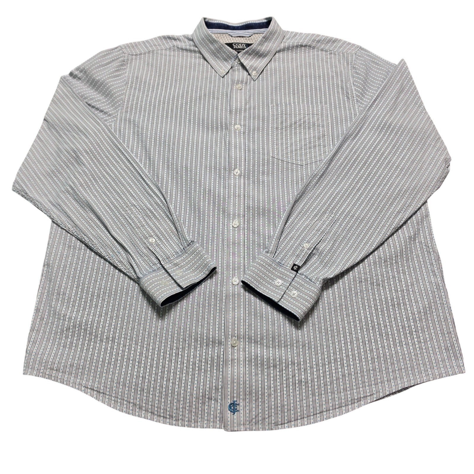 Button Down Shirt Cody James XL Mens White Blue Excellent Striped Western Core