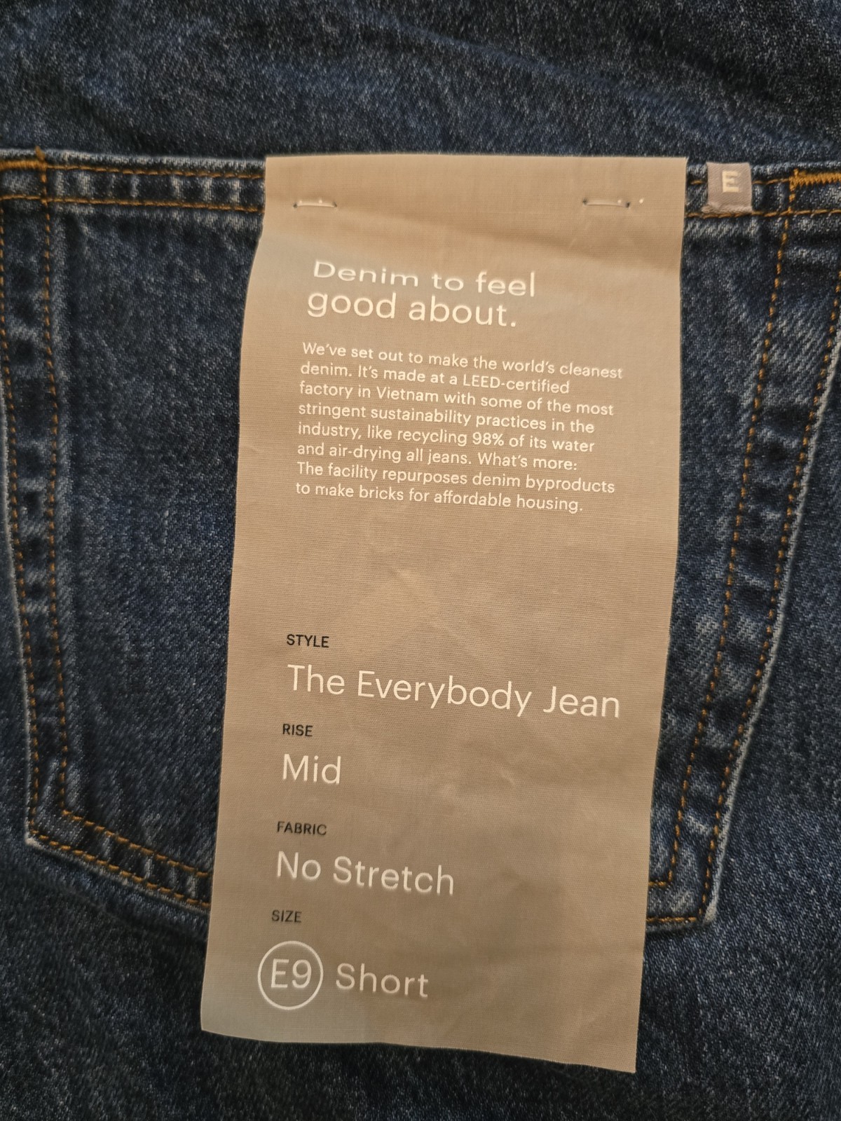 NWT Everlane The Everybody Jean Sz E9x30 Organic Cotton Short Blue Denim Unisex