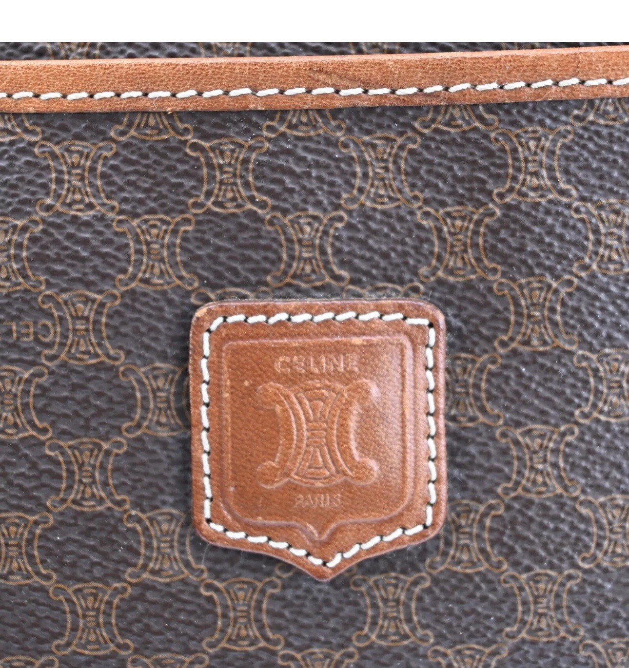 CELINE Paris Vintage Monogram Macadam Pattern Designer PVC Brown Clutch BAG
