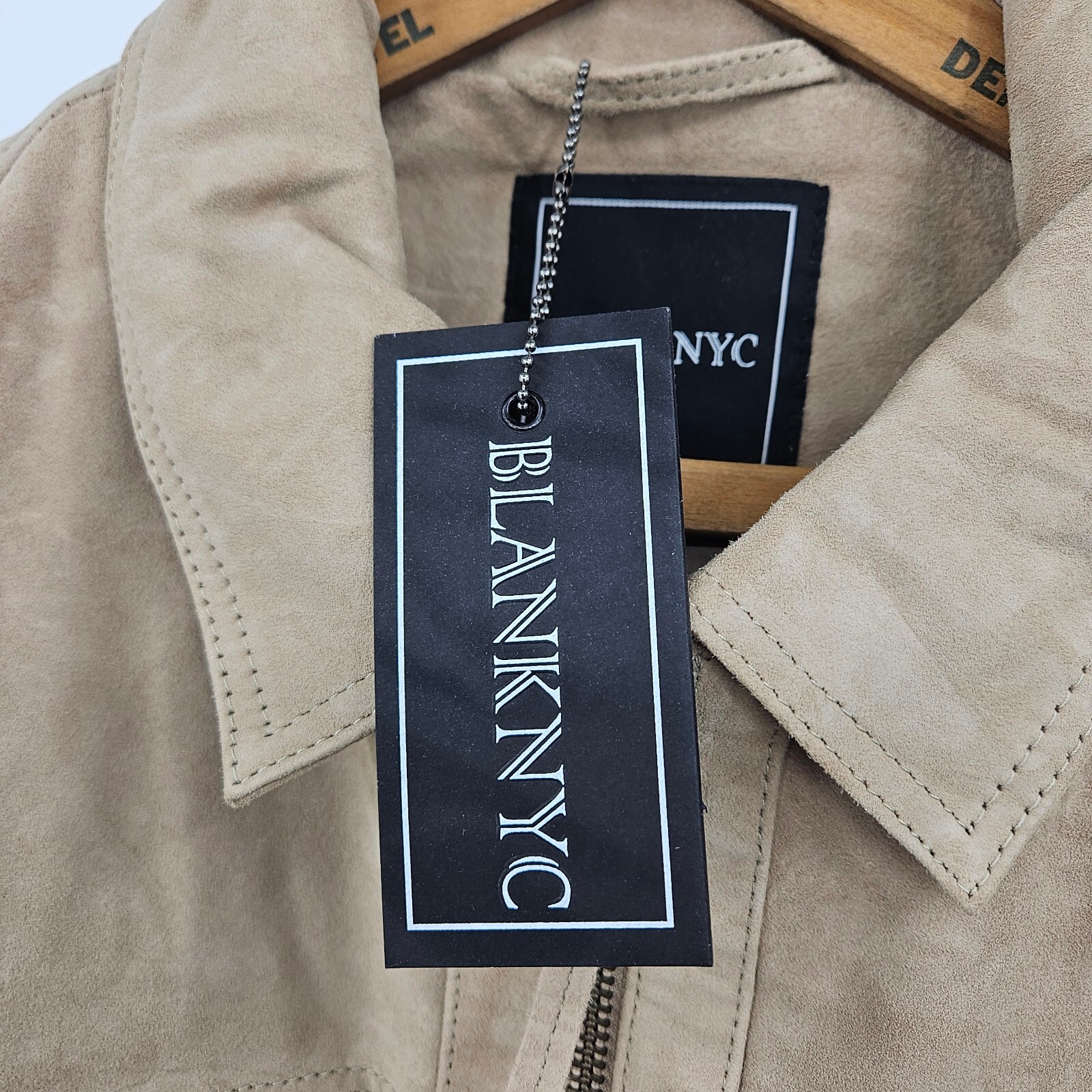 New BlankNYC Win or Lose Suede Trucker Jacket Mens S Tan Leather Zip Blank NYC