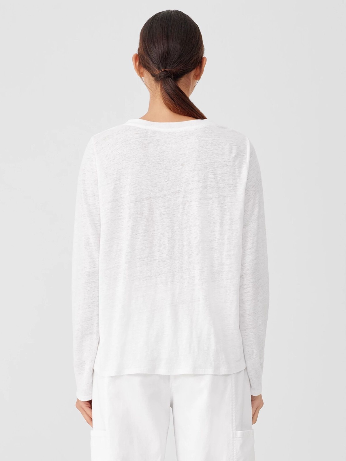 Eileen Fisher Womens $128 Organic Linen Jersey Crew-Neck Long-Sleeve Tee size PP