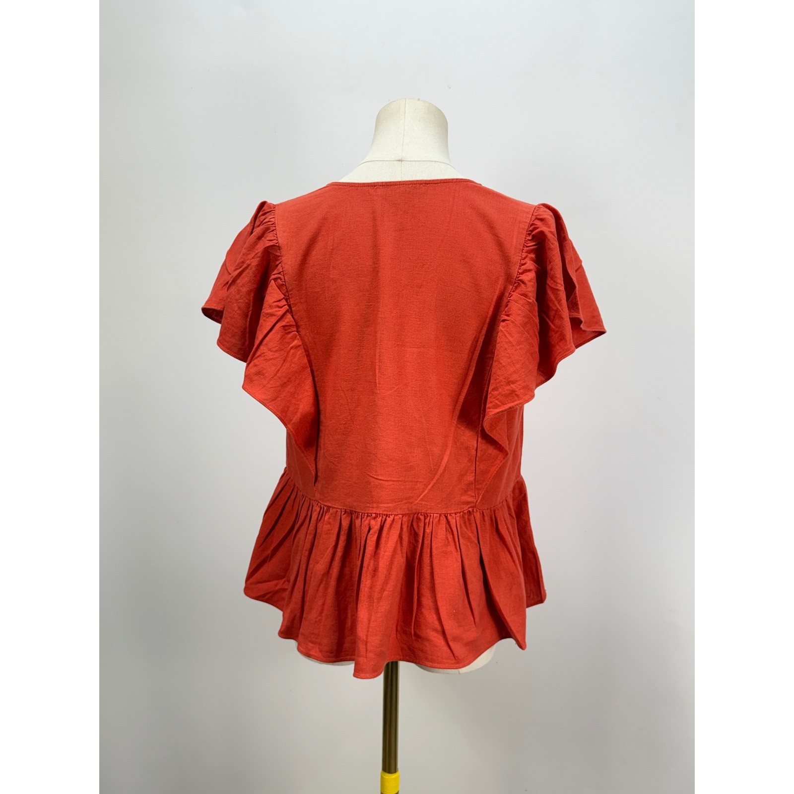 Madewell Ruffle Wrap Peplum Top Burnt Orange Linen Blend XS CKP454534629