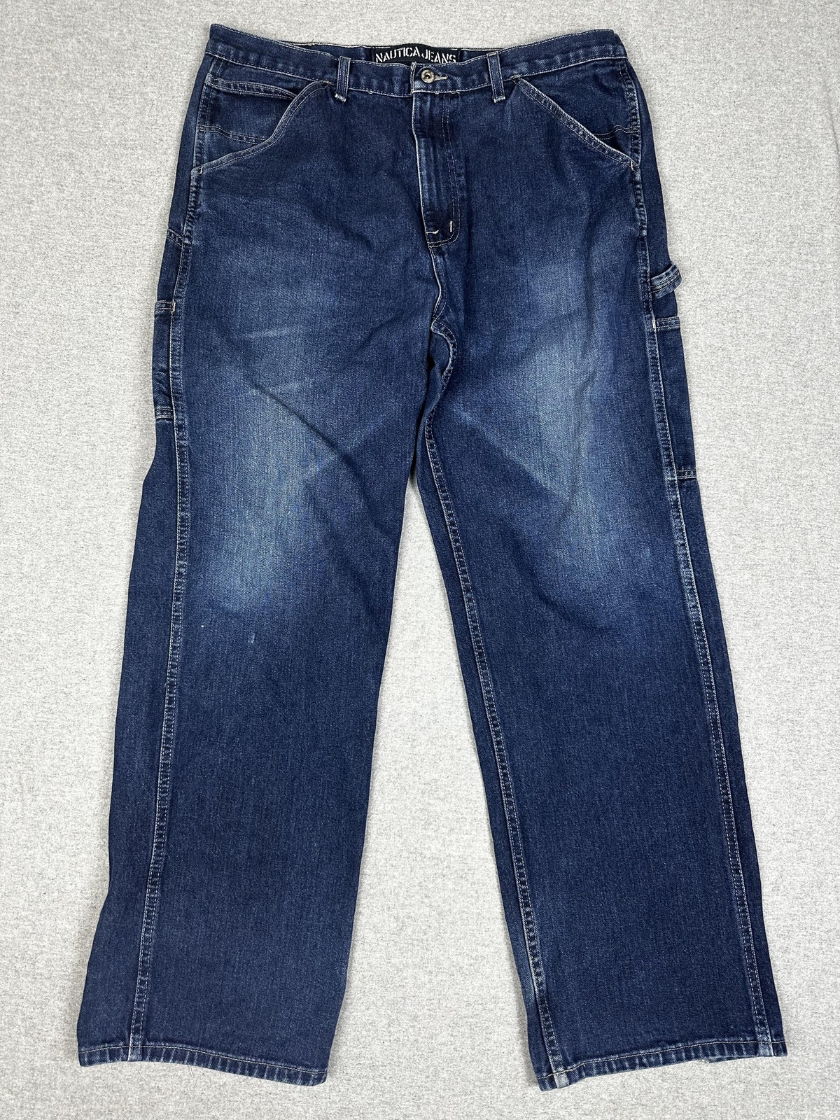VTG Nautica Jeans Mens 38×34 Blue Denim Carpenter Hammer Loop Workwear Baggy Y2K