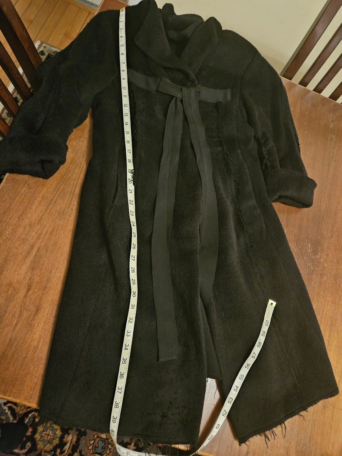 Rundholz DIP Black Alpaca Blend Deconstructed Coat w Ribbon Detail XS/S