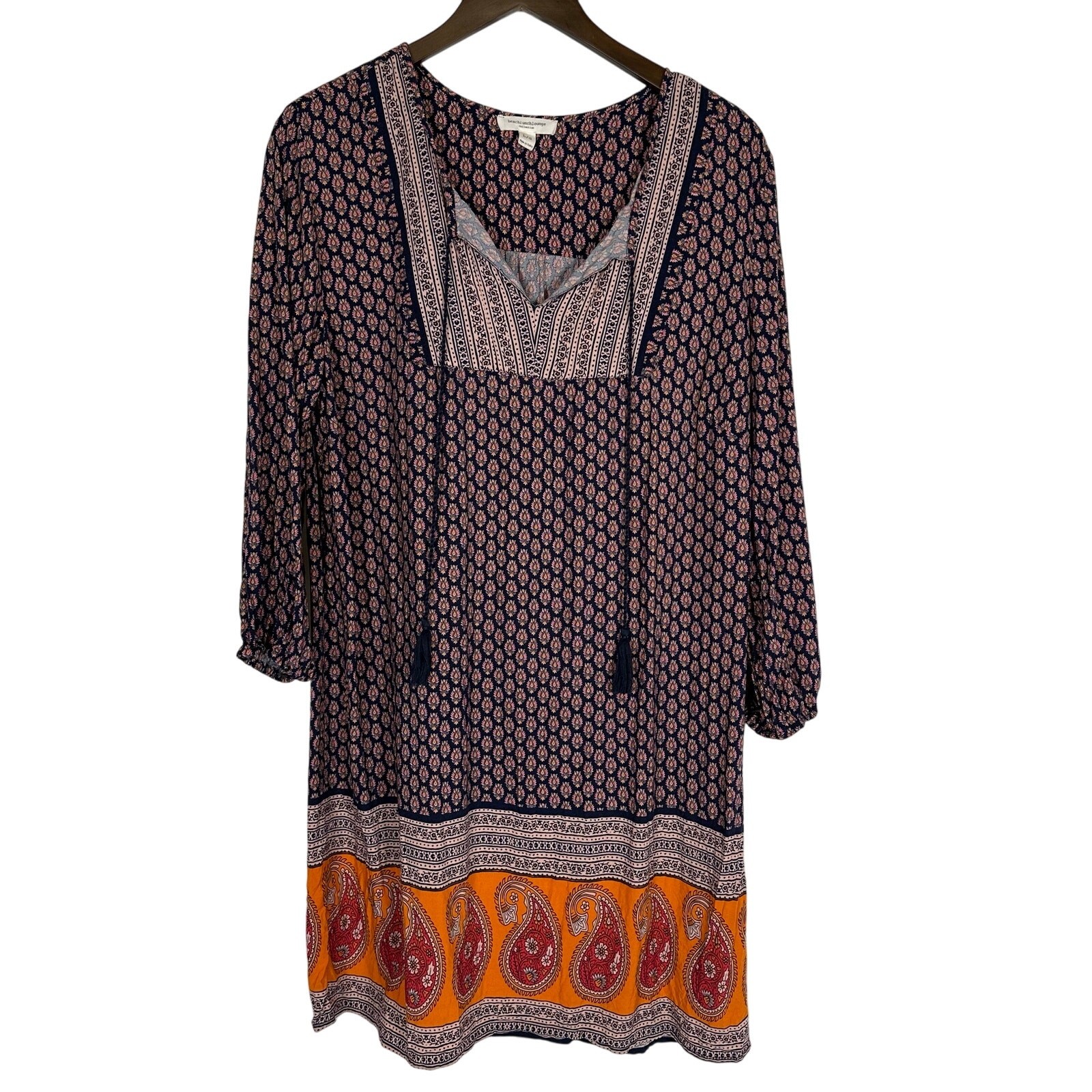 BeachLunchLounge Long Sleeve Boho India Paisley Dress Sz L Beach Pool Cover-up