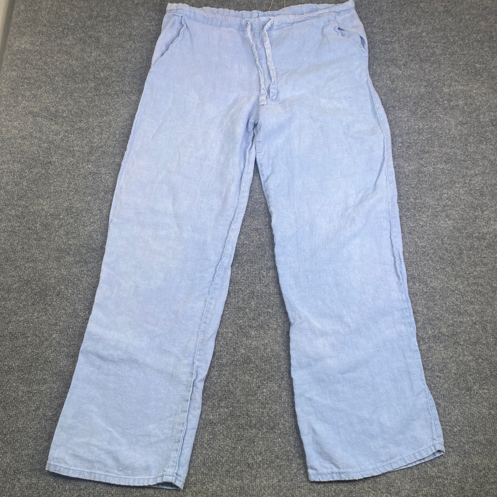 Herman’s Hemp Light Blue Drawstring Wide Leg Pants Hemp Blend USA Made L