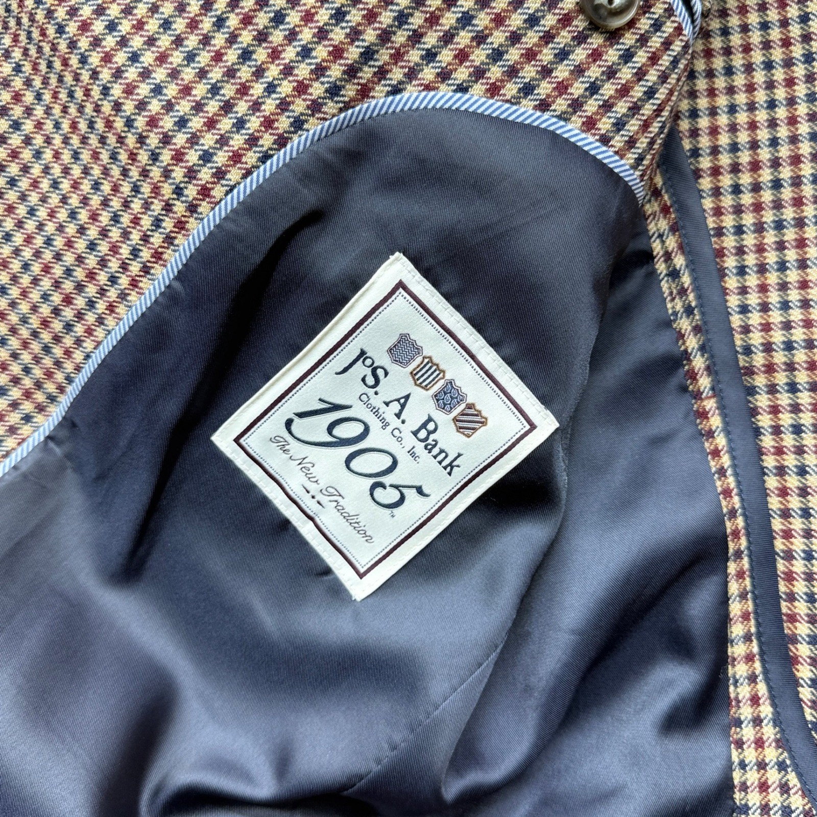 Jos. A. Bank Blazer Mens 40R Brown Houndstooth 1905 Collection Slim Fit Wool