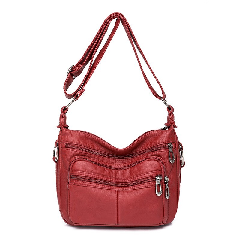 Women’s Leather Organizer Purse Shoulder Bag Multiple Pockets Cross Body Handbag