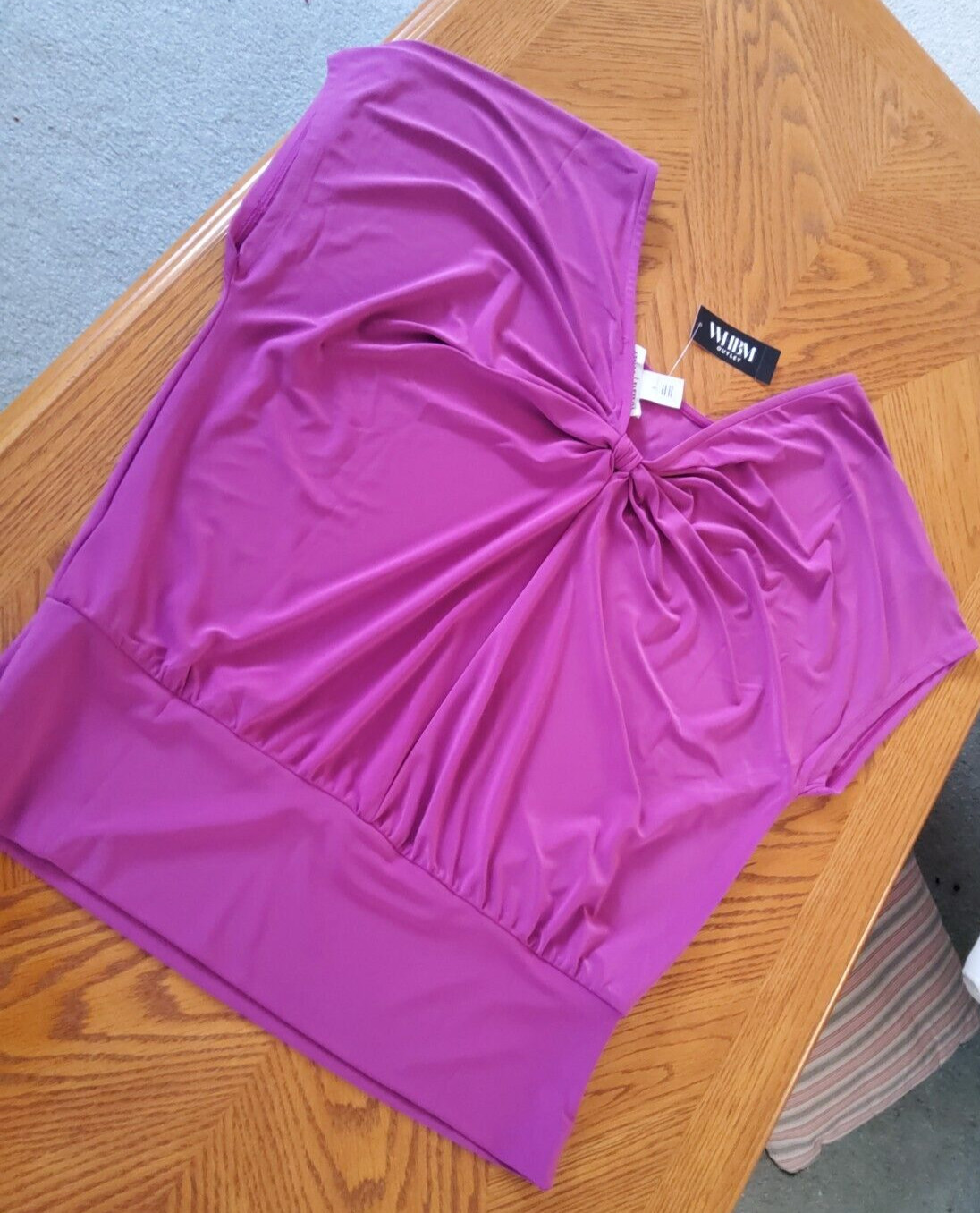 WHITE HOUSE BLACK MARKET *PARTY TIME* BANDED HEM TOP-LARGE-PINK-KNOT BACK-**NEW*