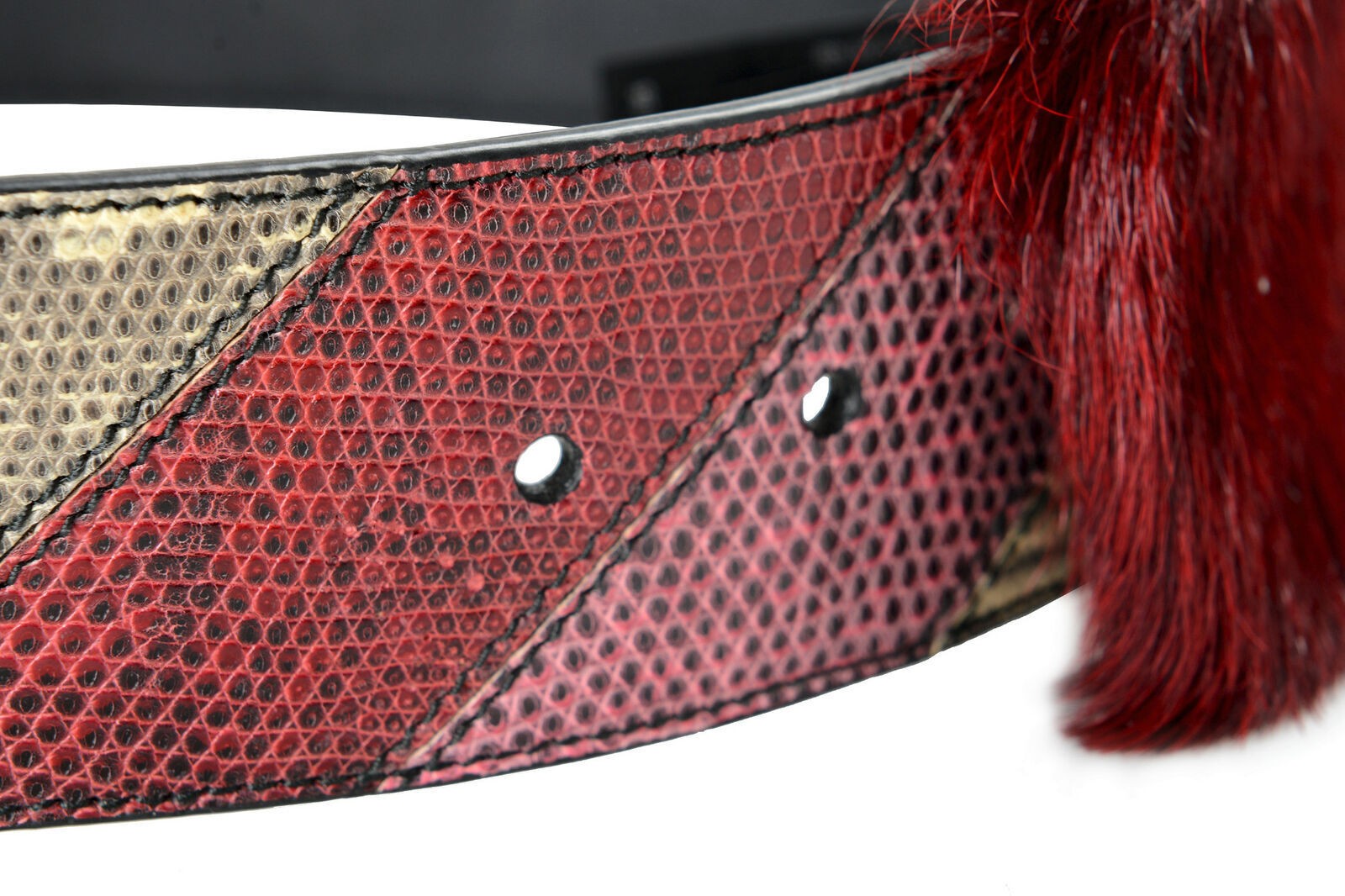 Prada Women’s Multi-Color Snake & Leather Wide Fur Buckle Belt US 30 IT 75