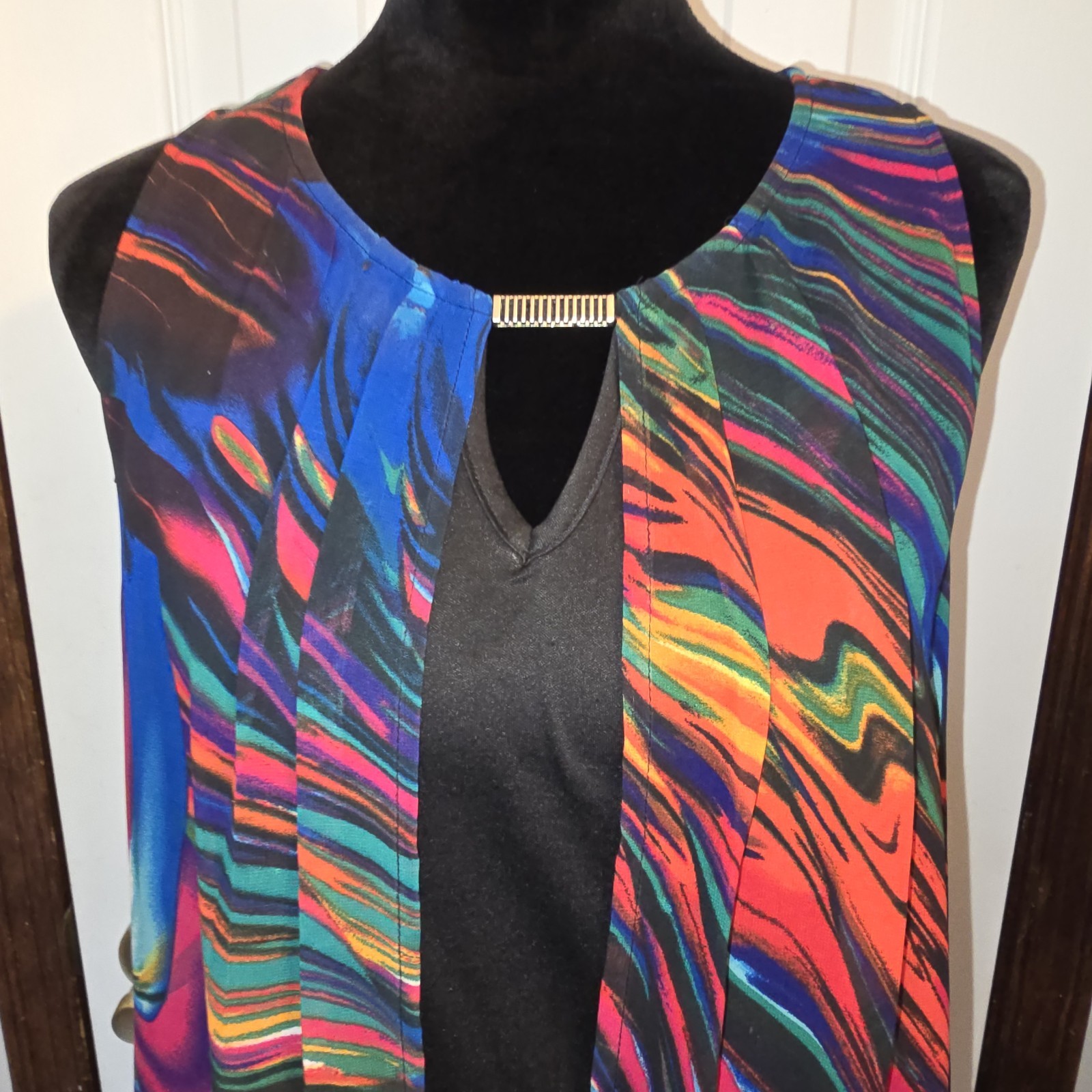 ​Cocomo Tunic Top Womens Medium M Multi Color Abstract Marble Chiffon Sharkbite