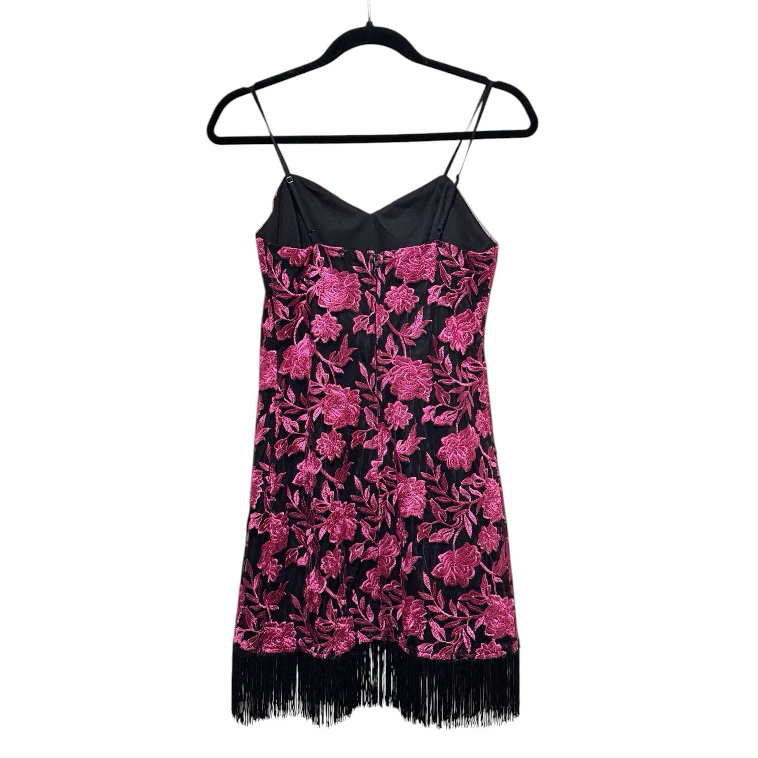 Speechless Sz 7 Fringe Hem Embroidered Pink Black Lace Mini Dress Dark Romantic