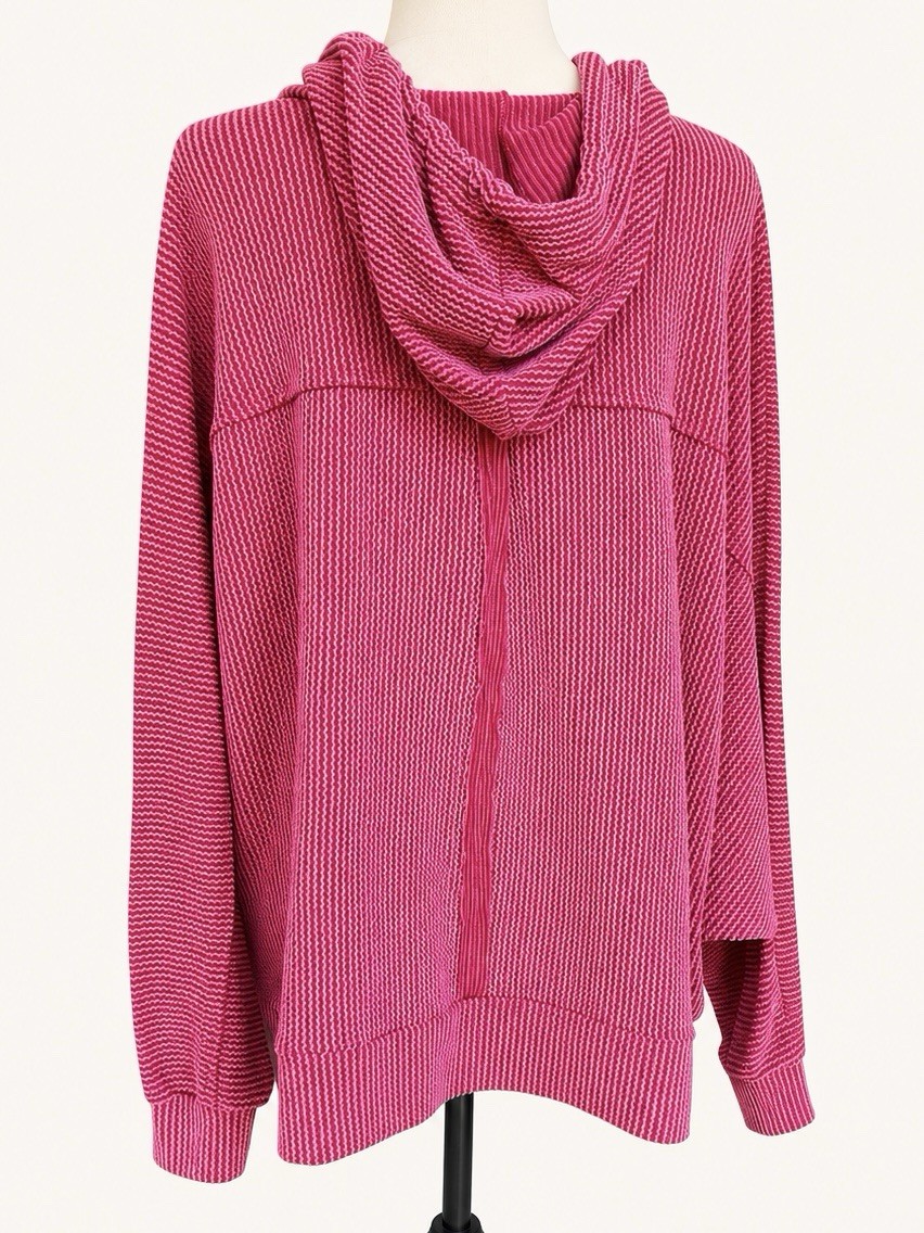 Bucket List Oversized Hooded Textured Knit Pullover Red Medium Made USA