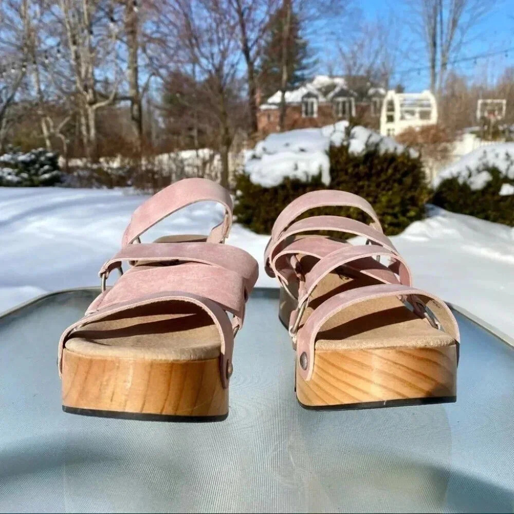 Free People Virgo Switchback Platform Sandals Pink Suede US 10 / EUR 40