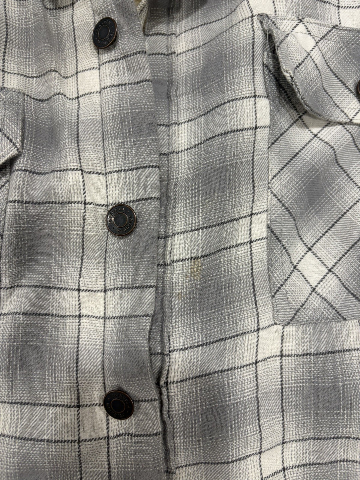 Wrangler Mens Flannel Shacket XXL Gray Plaid Sherpa Fleece Lined – Small stain