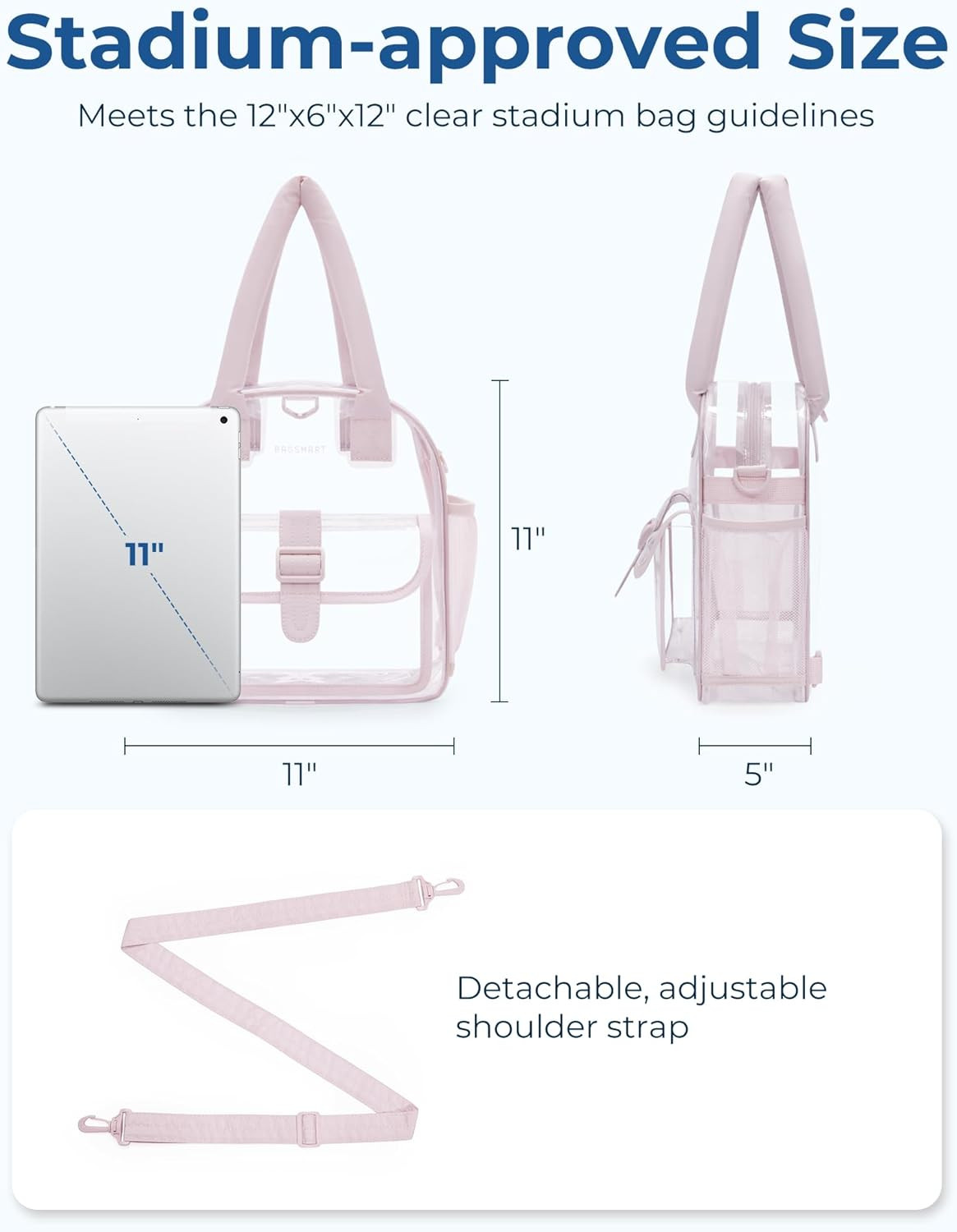 Clear Bag for Stadium Events 12 x 6 x12, Clear Crossbody Bag Tote Bag for Women