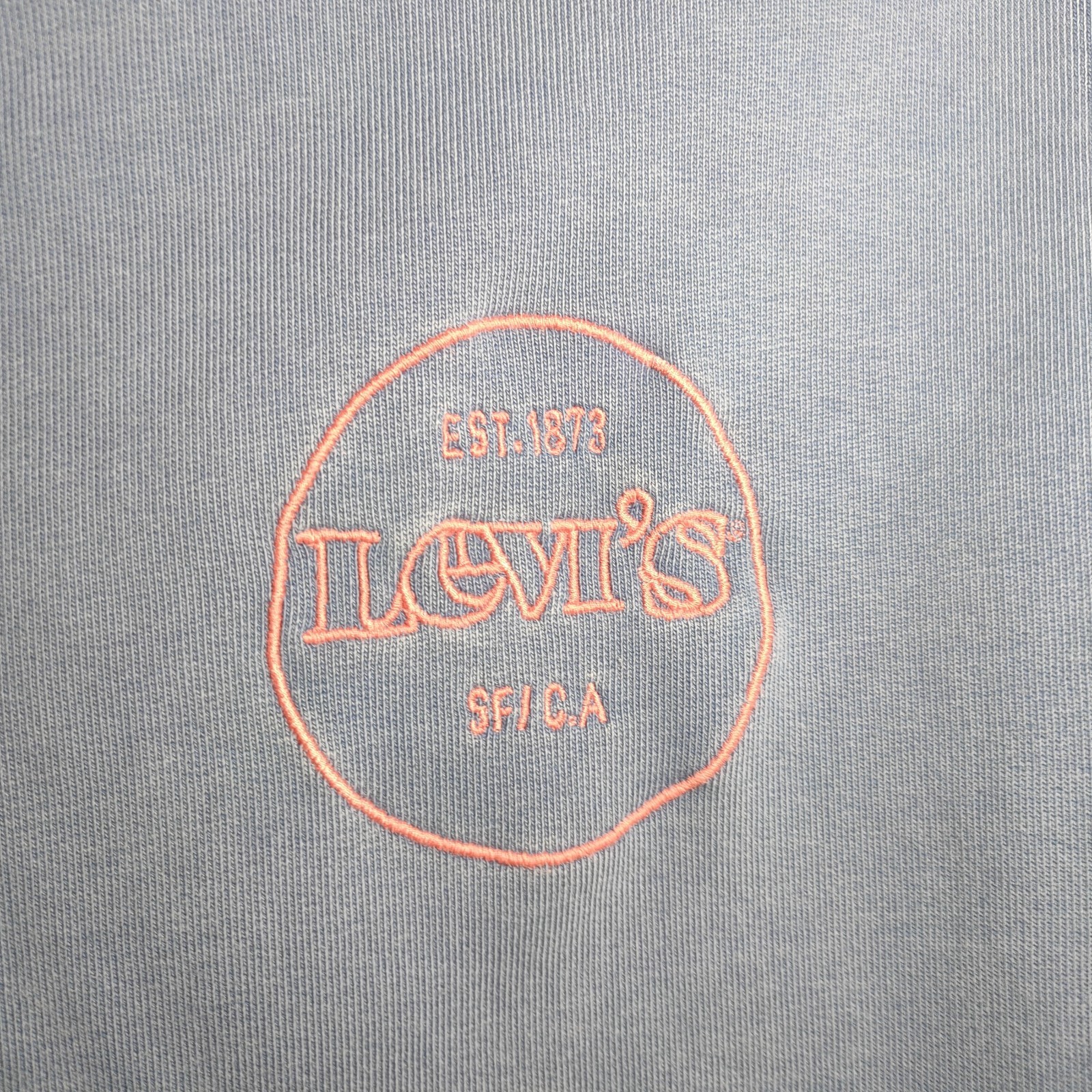 Levi’s Embroidered Sweatshirt Size M Blue Pastel Pink Circular Logo Spellout