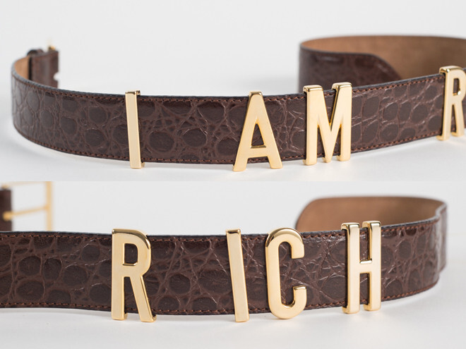 New Moschino Redwall Croc-Embossed Brown Leather Belt Size EU 38