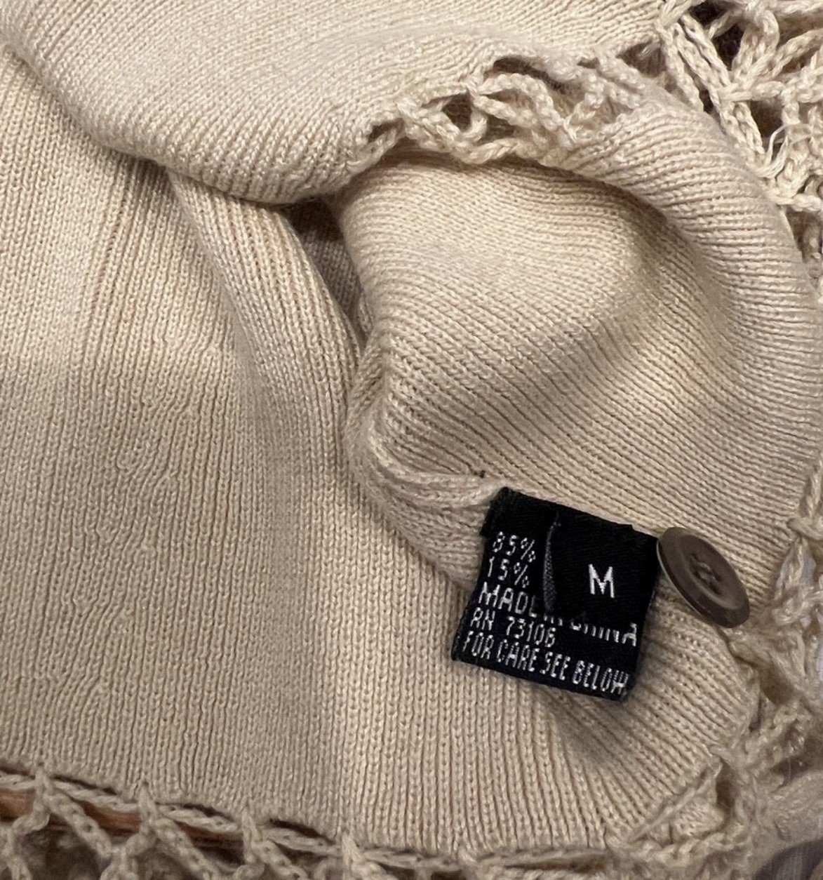 Michael Simon silk angora blend sweater 2 button fish net boho chic M