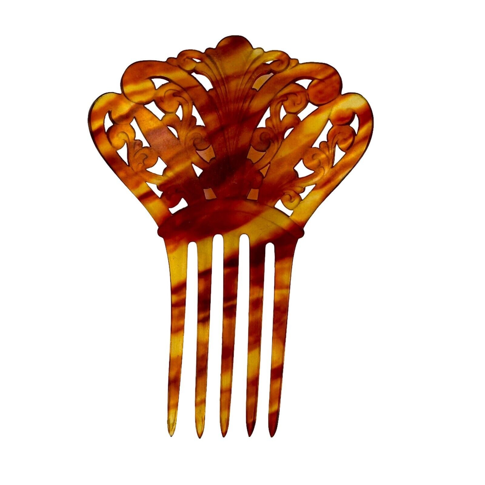 Celluloid Hair Comb Art Deco Tortoiseshell Amber 5 Tooth Vintage