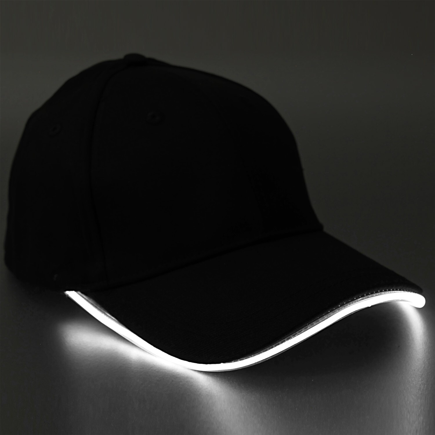 White LED Light Black Baseball Cap Hat Glow Brim Night Party Adjustable -Running