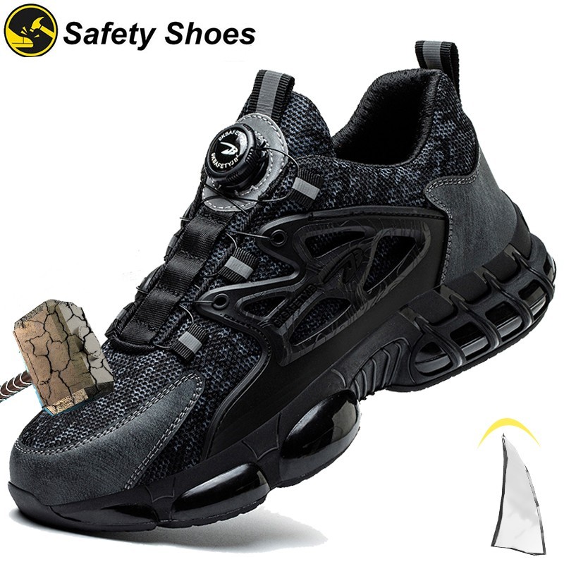 New Fashion Men Rotary Buckle Workout Sneaker light Steel Toe Safety Shoes