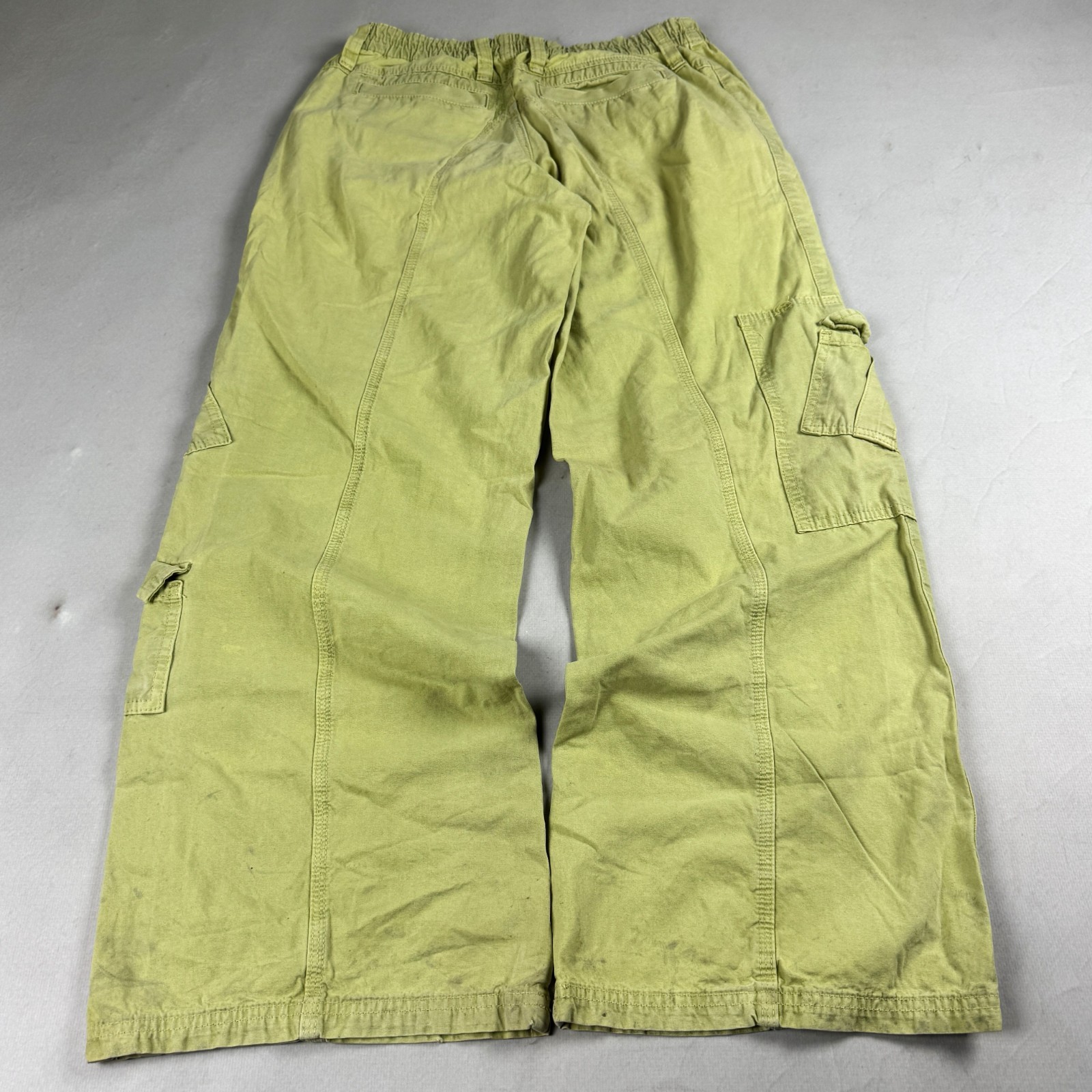 Womens Y2K Lime Green Cargo Pants Wide Leg Utility Multi Pocket Streetwear Baggy