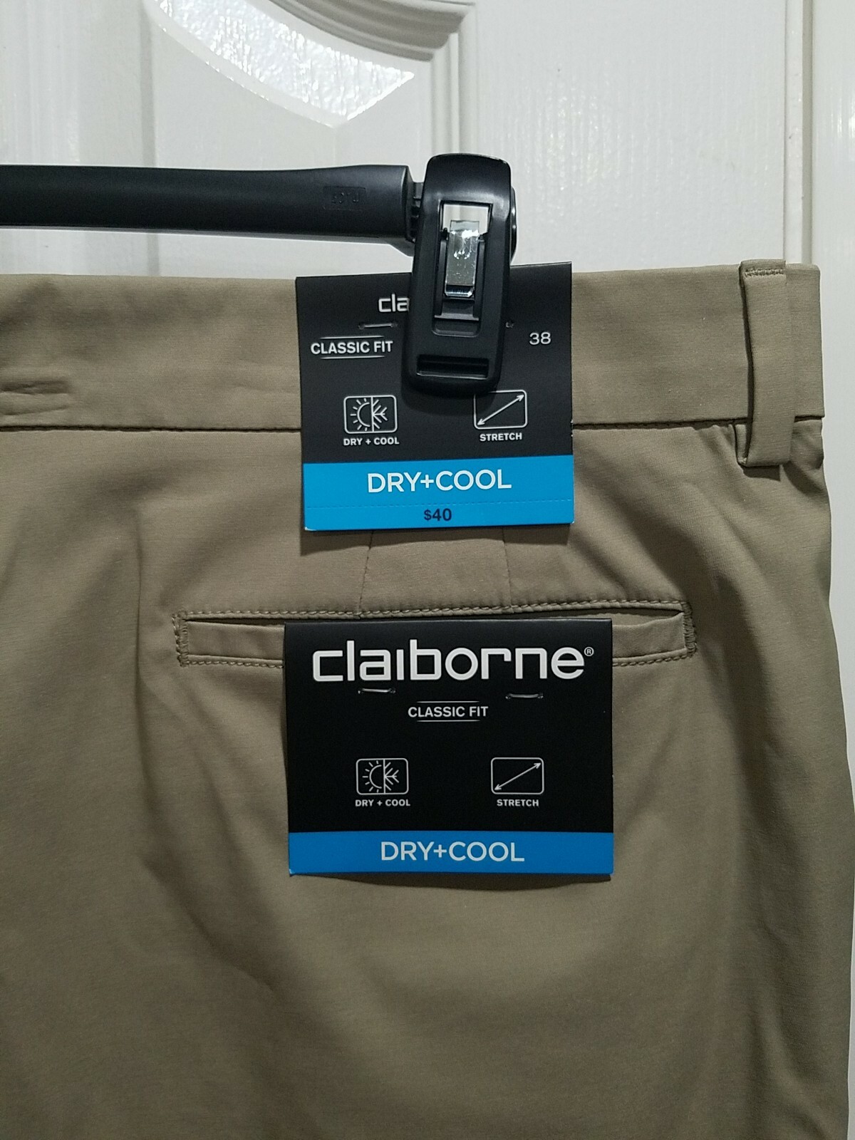 Claiborne Men’s Classic Fit Dry Cool Stretch Tan/Gray Shorts flat 30 32 34 36 38
