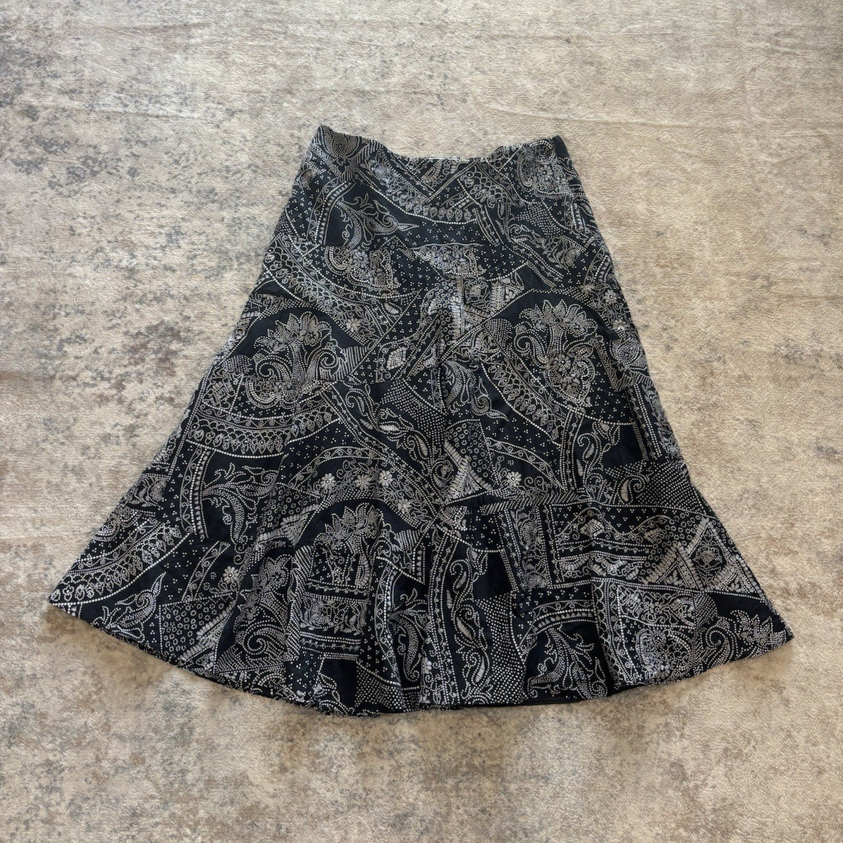 Charter Club Women’s Black White Paisley Pleated Satin A-Line Skirt 12P